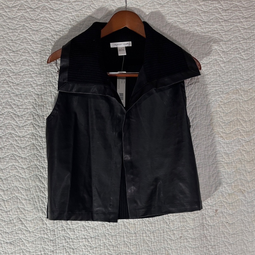 August Silk Classic Black Vest Sweater back and vegan leather front